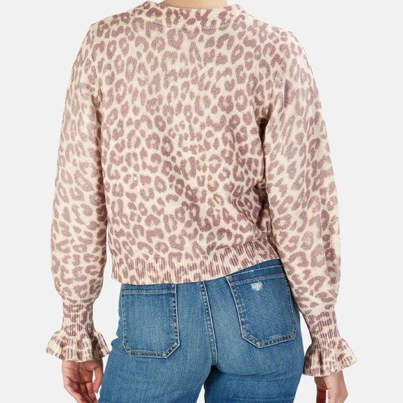 LoveShackFancy BOSCOM CARDIGAN Taupe Skies Cheetah Animal Print Women’s Medium - Picture 2 of 10
